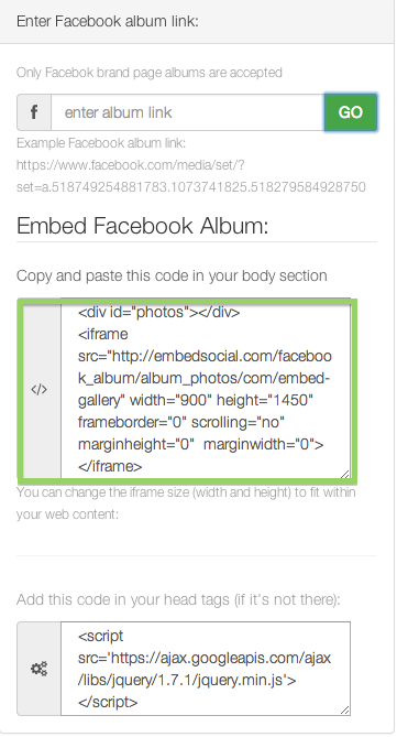 obtener codigo album facebook