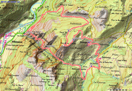 Mapa de la Ruta de las Xanas, Valdolayés y Peña Rey
