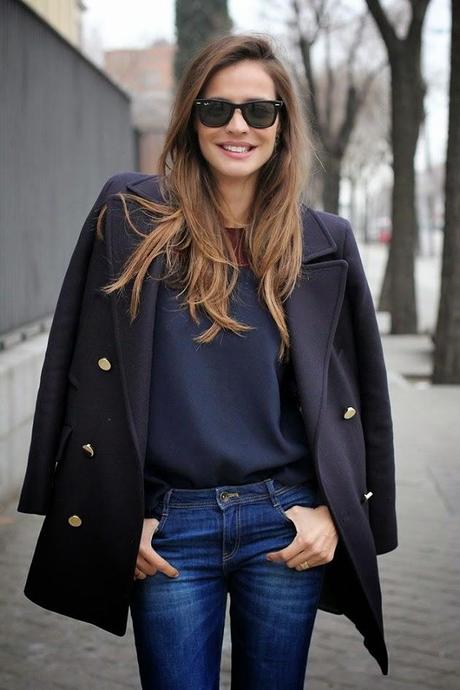 STYLE TIPS; NAVY COAT.-