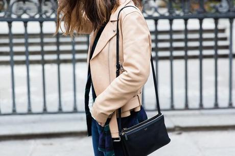 Flared_Jeans-Outfit-Checked_Skirt-Street_Style-Leather_Biker_Jacket-Sandro_Paris-Lace_Top-Collage_Vintage-30