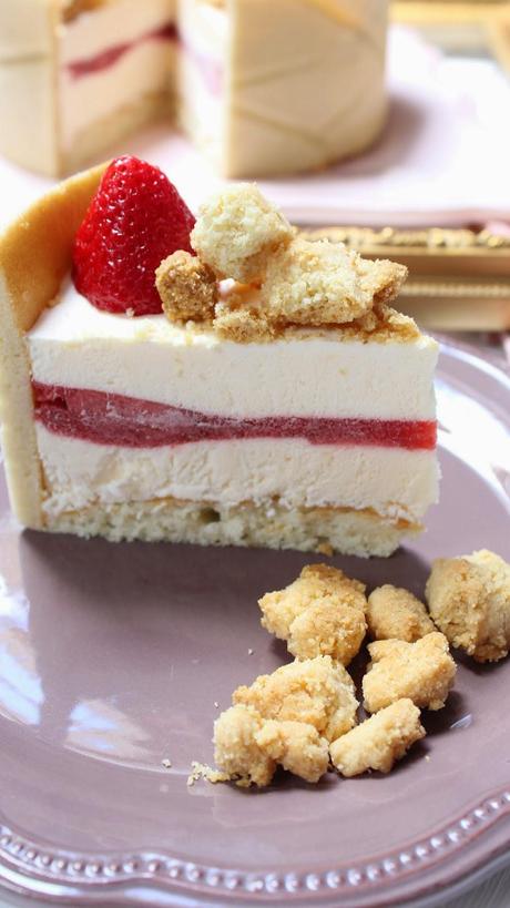 Tarta symphonie de queso, fresas y streusel almendras de P.hermé