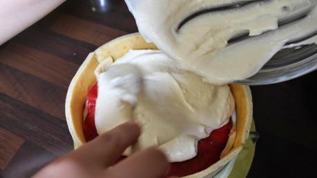 Tarta symphonie de queso, fresas y streusel almendras de P.hermé