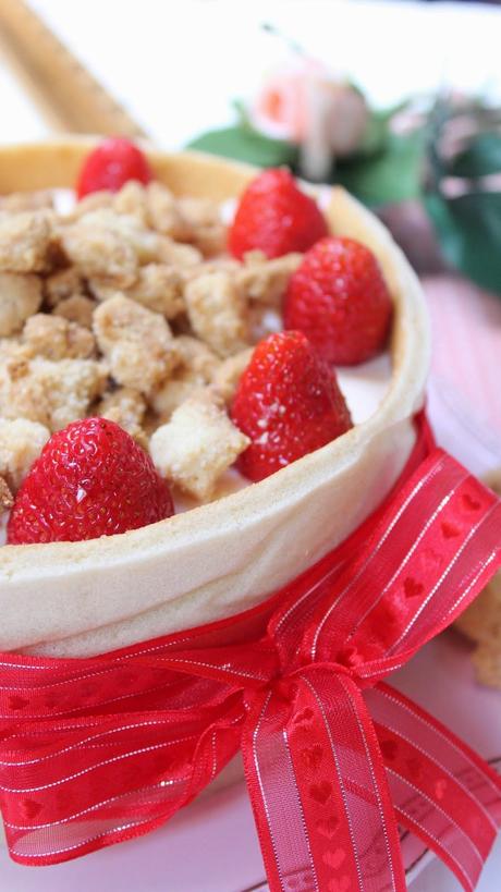 Tarta symphonie de queso, fresas y streusel almendras de P.hermé