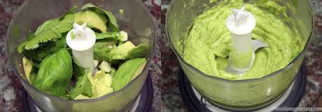 Pasta con aguacate y verduras al horno