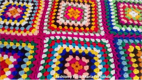 Crochet y Punto afgano en cuadros grandes full color. Aprovechar lanas de colores (Big crocheted colorfull Grannys squares)