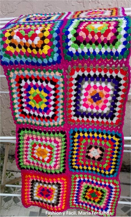 Crochet y Punto afgano en cuadros grandes full color. Aprovechar lanas de colores (Big crocheted colorfull Grannys squares)