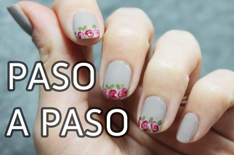 manicura francesa con flores paso a paso