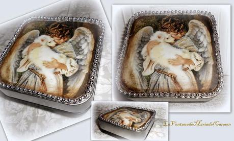 HE DECORADO SIMPLES CAJAS  METÁLICAS CON LOS ANGELITOS