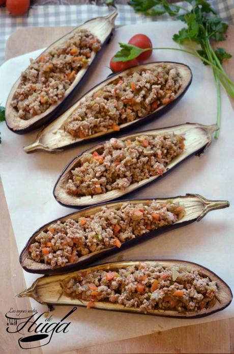 Berenjenas rellenas antes del horno