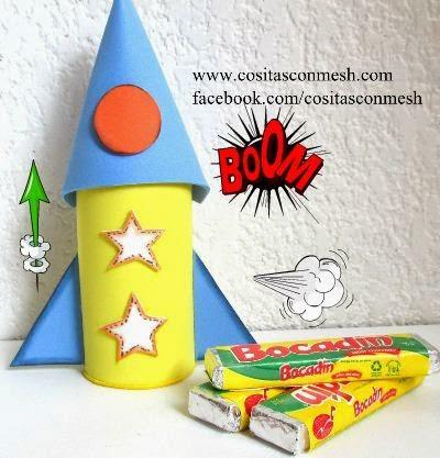 Dulceros de cohete para niños con rollos de papel