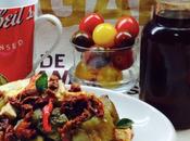 Tosta berenjena, pimiento quesos almendras