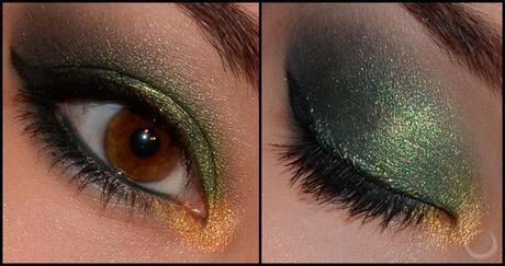 Look verde y dorado