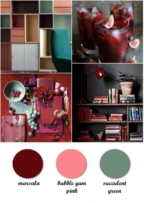 Colour board. Marsala, mint and bubble gum
