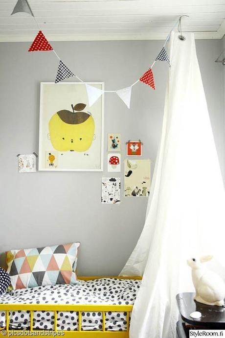 Ideas para decorar con banderines las habitaciones de los más pequeños.