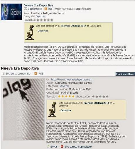Nueva Era Deportiva participará en los Premios 20Blogs IX Edición
