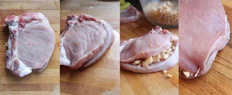 Chuletas de cerdo rellenas de manzana, queso y nueces