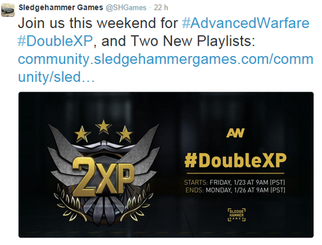 Sledgehammer twitter - double Xp Call of Duty Advanced Warfare