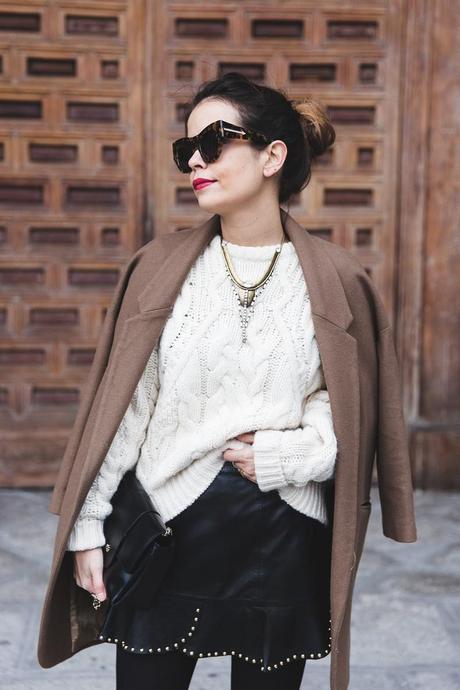 OLDIE BUT GOODIE Leather_Skirt-Maje_Sweater-Camel_Coat-Lionette_NY_Necklace-Outfit-Street_Style-Collage_Vintage-Topknot-3