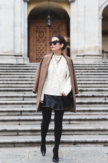 OLDIE BUT GOODIE Leather_Skirt-Maje_Sweater-Camel_Coat-Lionette_NY_Necklace-Outfit-Street_Style-Collage_Vintage-Topknot-27