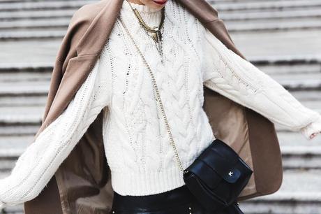 OLDIE BUT GOODIE Leather_Skirt-Maje_Sweater-Camel_Coat-Lionette_NY_Necklace-Outfit-Street_Style-Collage_Vintage-Topknot-60