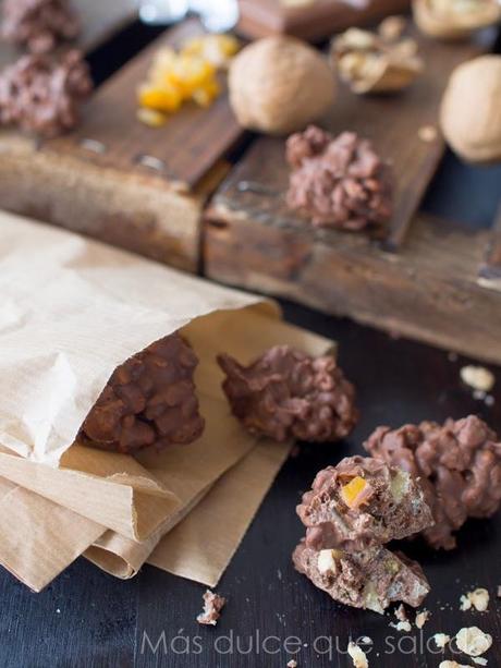 Rocas de chocolate con naranja confitada y nueces #Asaltablogs