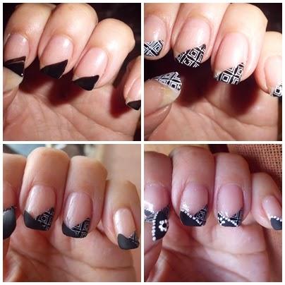 manicura francesa negra estampada 