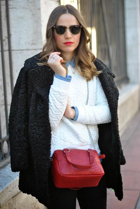 Denim shirt/Red Lips
