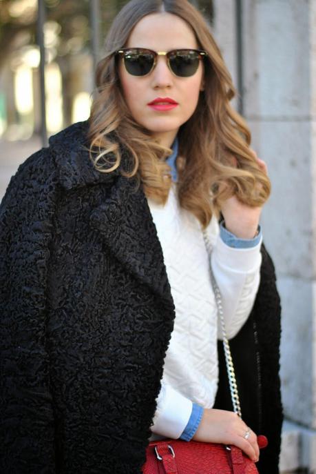 Denim shirt/Red Lips