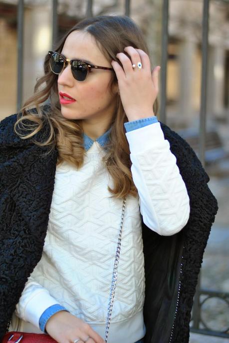 Denim shirt/Red Lips