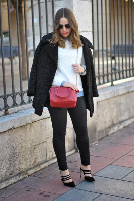 Denim shirt/Red Lips