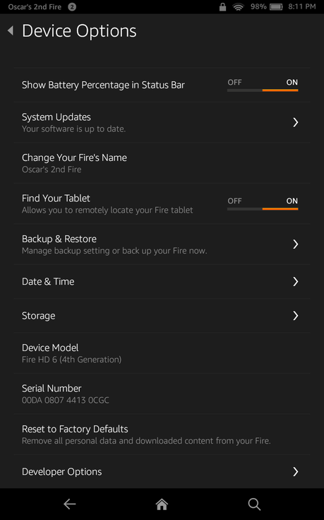 Como activar USB Debugging en una Kindle Fire HD de 4o generacion