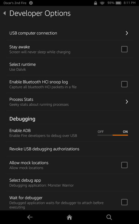 Como activar USB Debugging en una Kindle Fire HD de 4o generacion