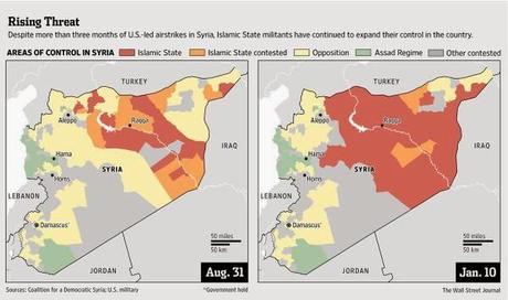 ISIS triplica su territorio en Siria desde que EE.UU. comenzó ataques aéreos.