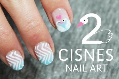 Uñas decoradas con dos cisnes cute kawaiii