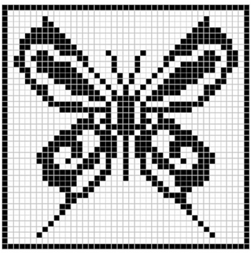 Una bolsa y una mariposa en filet corchet o punto red (A bag and a buterfly. Filet crochet)