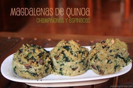 Magdalenas de quinoa, champiñones y espinacas