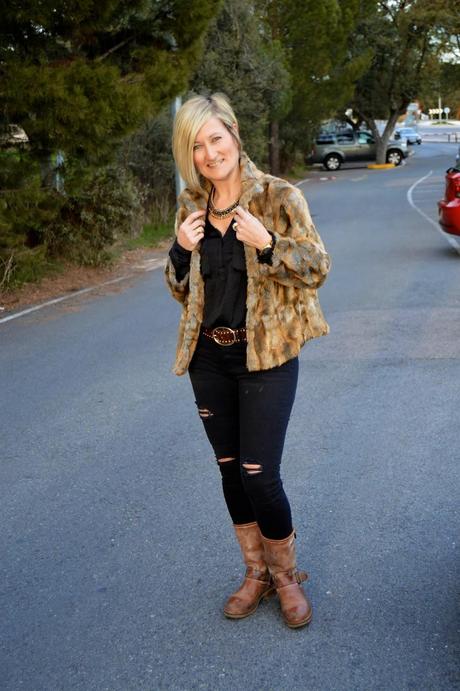 Total black and fur coat.