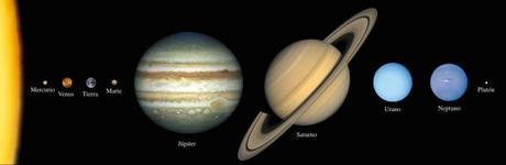 Comparación del tamaño de los planetas del Sistema Solar. La distancia no está a escala. Crédito: Lunar and Planetary Institute.