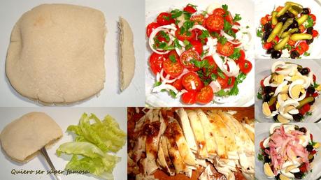 Pan de pita relleno de pollo asado