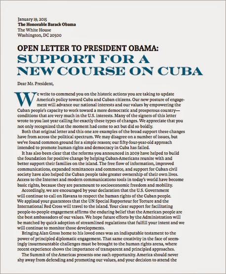 Open Letter to President Obama: Support for a New Course on Cuba