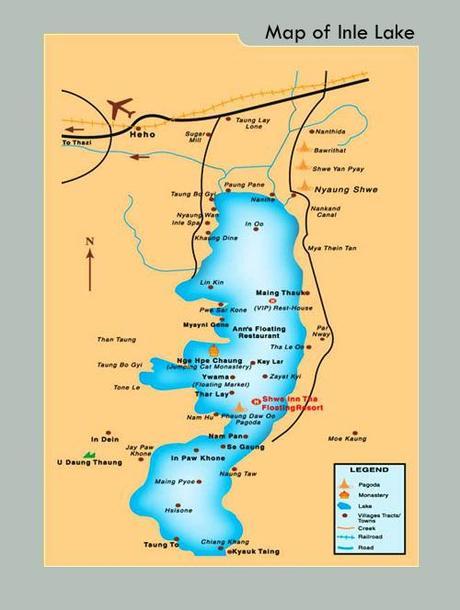 Mapa de Inle Lake (sacado de myanmarvisaonline.com)