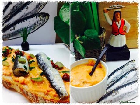 Tosta de sardinillas  con crema de gazpacho