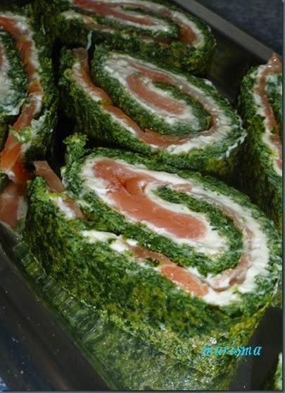 rollo de espinacas y salmón,ración copia