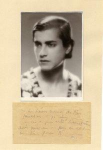 Retrato de Marga Gil Roësset dedicado a Juan Ramón, acompañado de una nota de la artista.