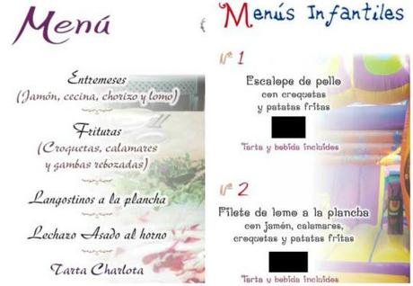 ejemplo de menú para adultos y menú para niños en el mismo restaurante