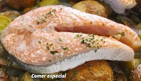 Trucha asalmonada con verduras al horno