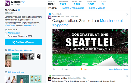 Monster en su cuenta de twitter da triunfo a Seattle