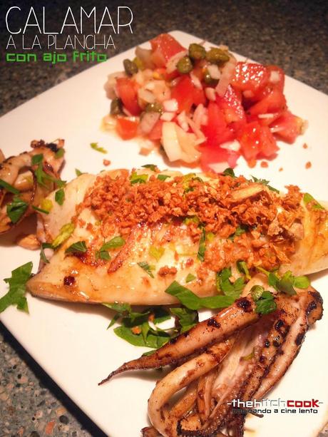 CALAMAR A LA PLANCHA CON AJO FRITO