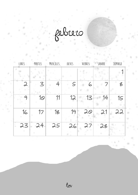 calendario A4 de febrero para imprimir
