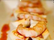 Tosta huevo codorniz, gamba salsa pimentón
